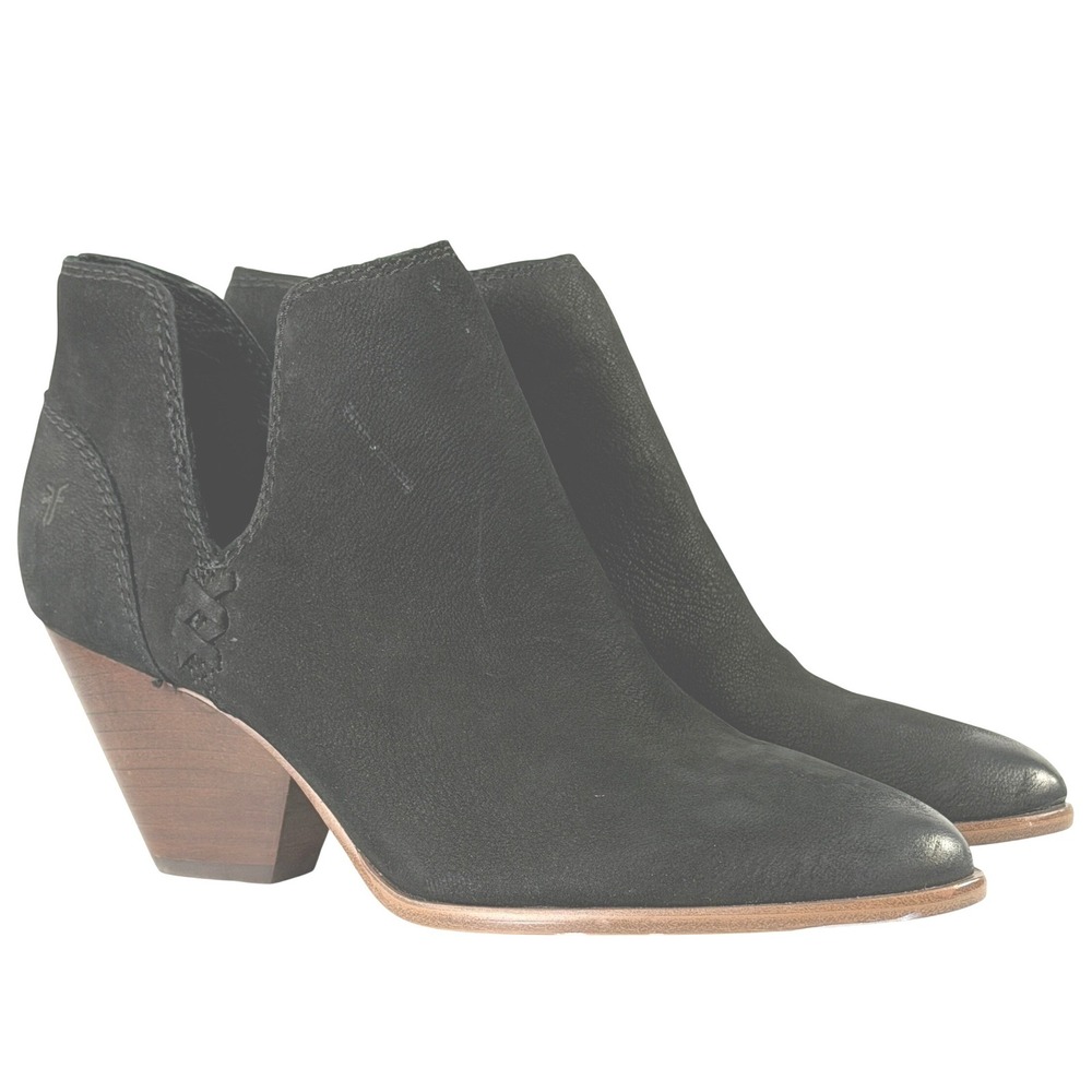 Frye Reina Cutout Booties Size 7.5 Black Leather Western Pointed Toe Ankle Boots